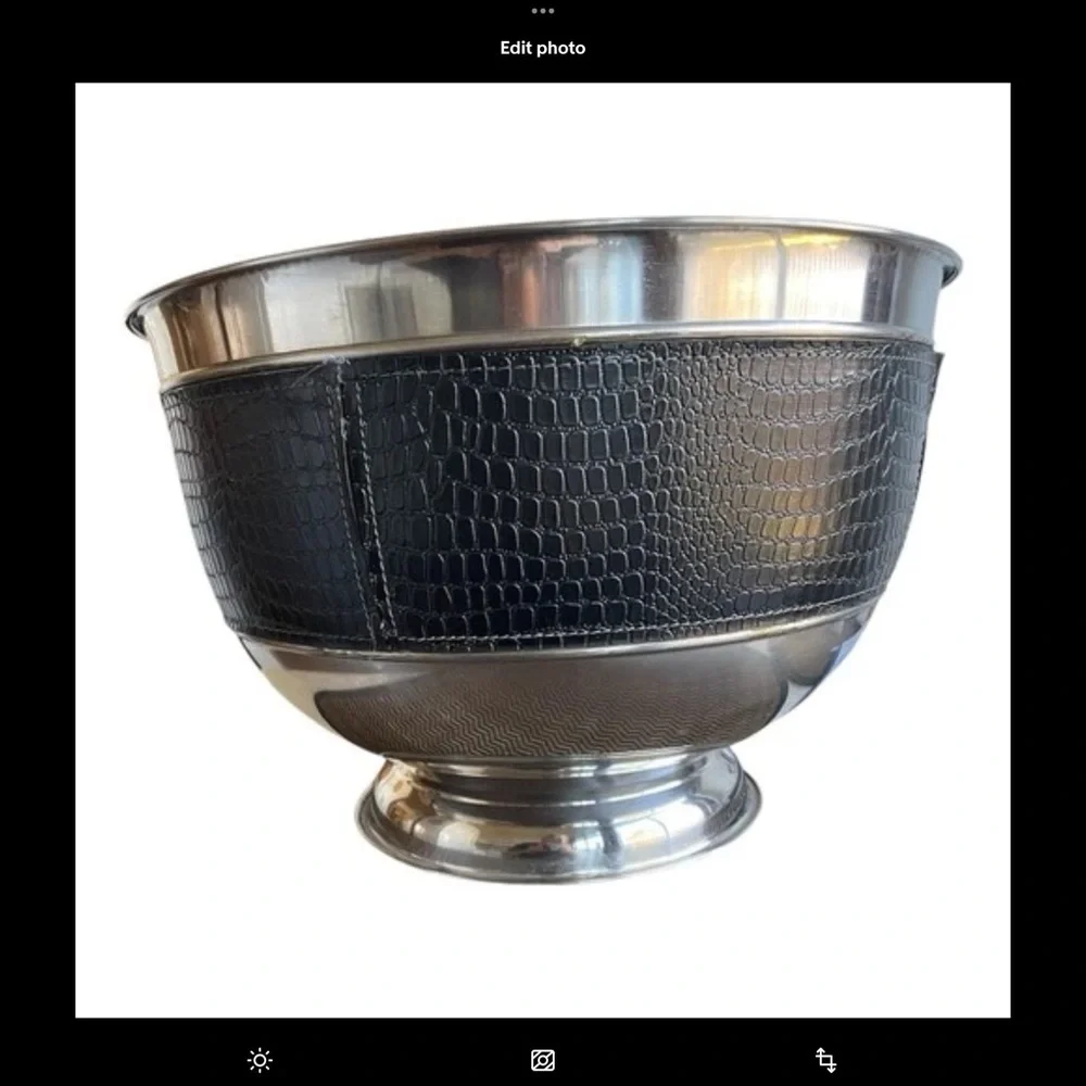 Party Tub Ice Bucket / punch bowl Stainless Steel Faux Leather Band 15